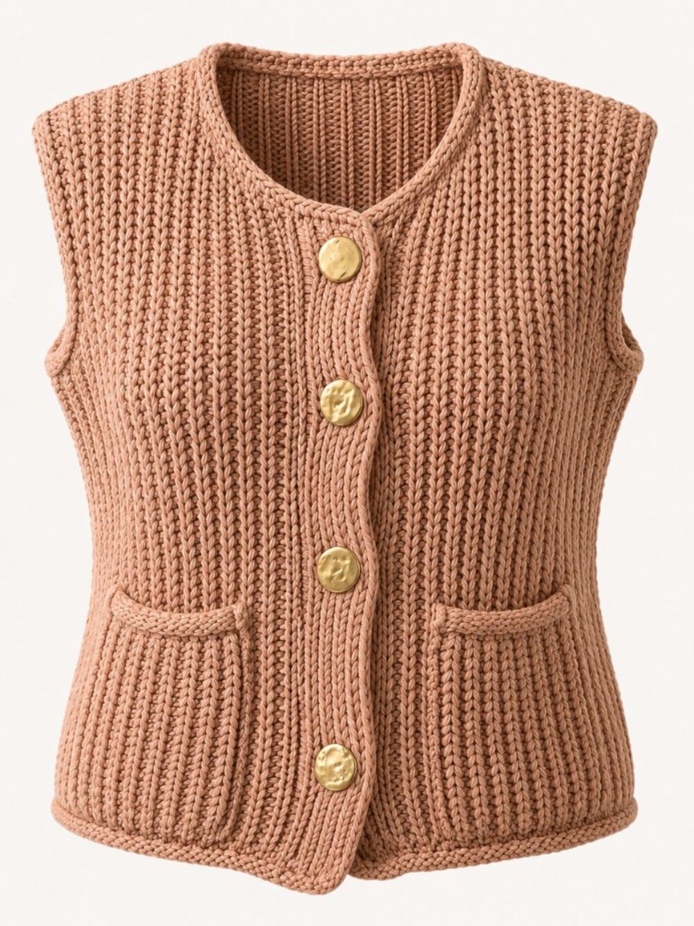 Sleeveless Chunky Knit Cardigan Vest in Dusty Rose